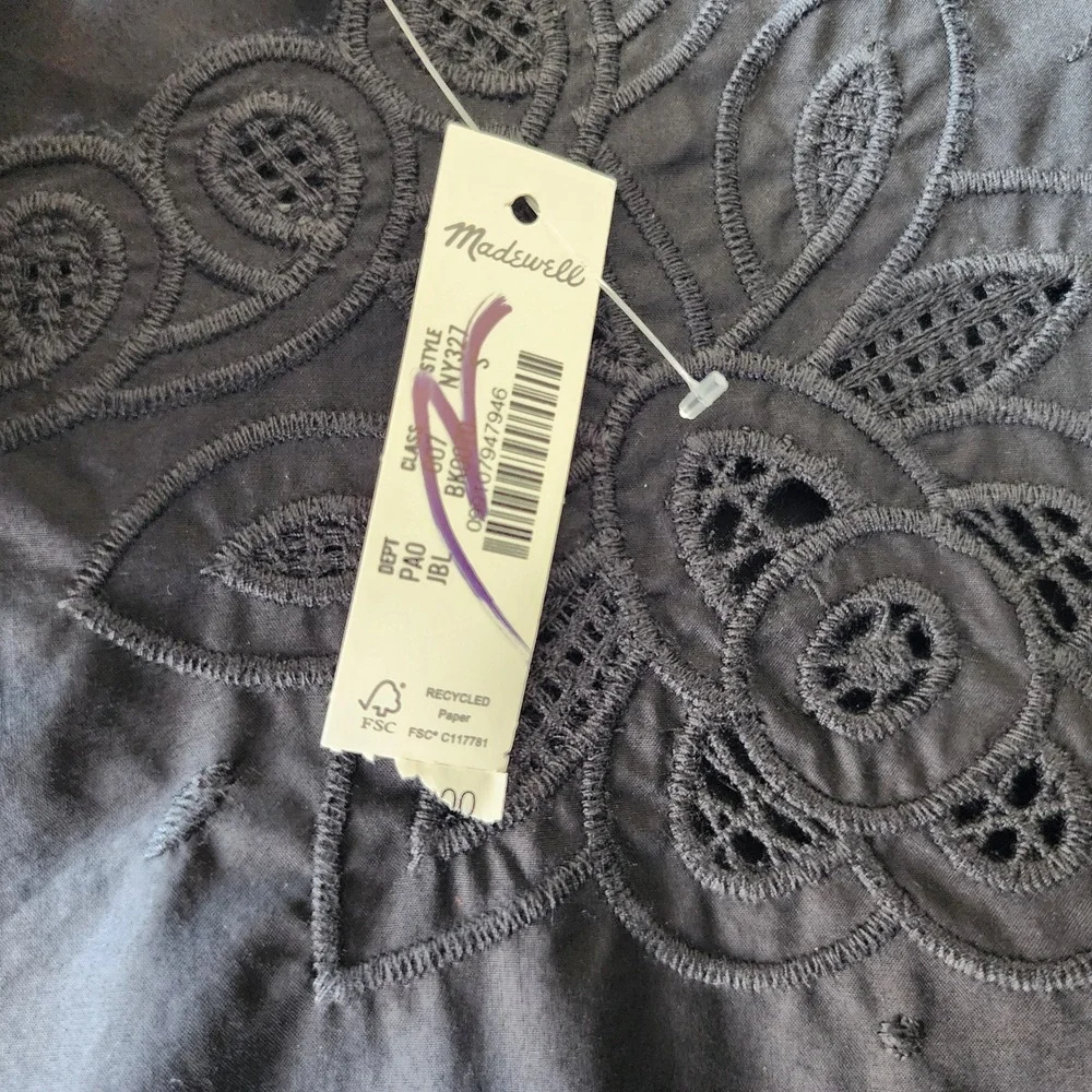 Madewell Top Womens Size Small Embroidered Eyelet Puff Sleeve Black Cotton NWT